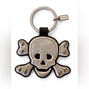 COACH HTF Vintage Studded Leather Black/Silver Skull Bag Charm Keychain Fob